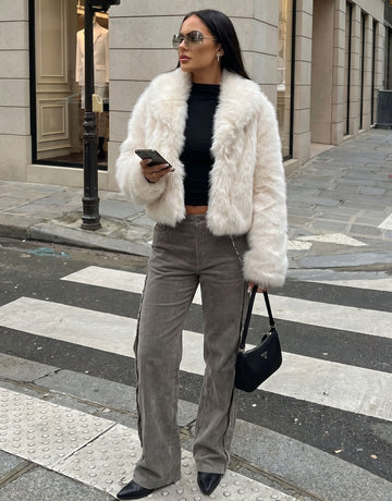 Luxury Cream Cropped Faux Fur Coat