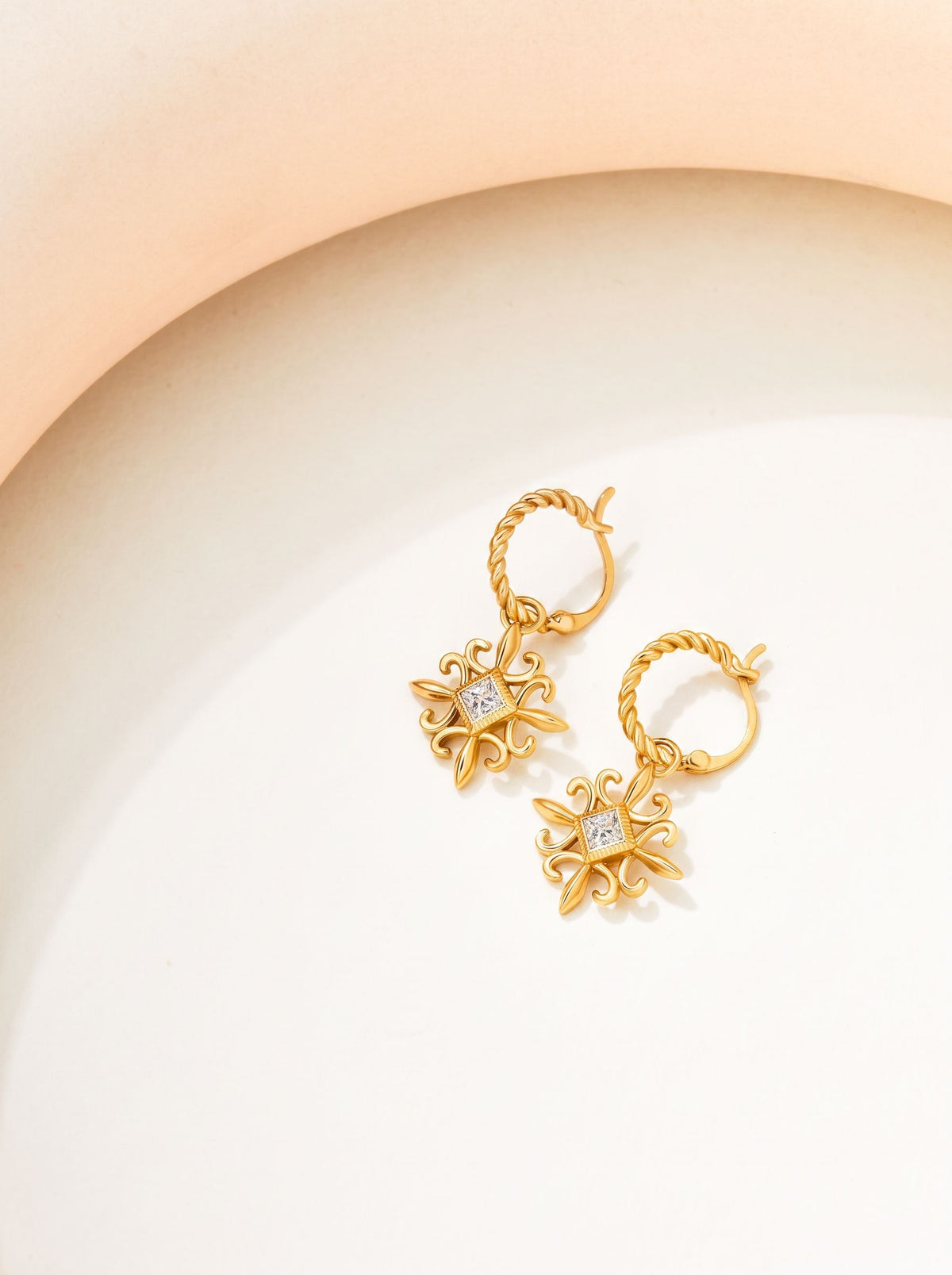 Vintage Twisted Gold Hoop Dangle Earrings