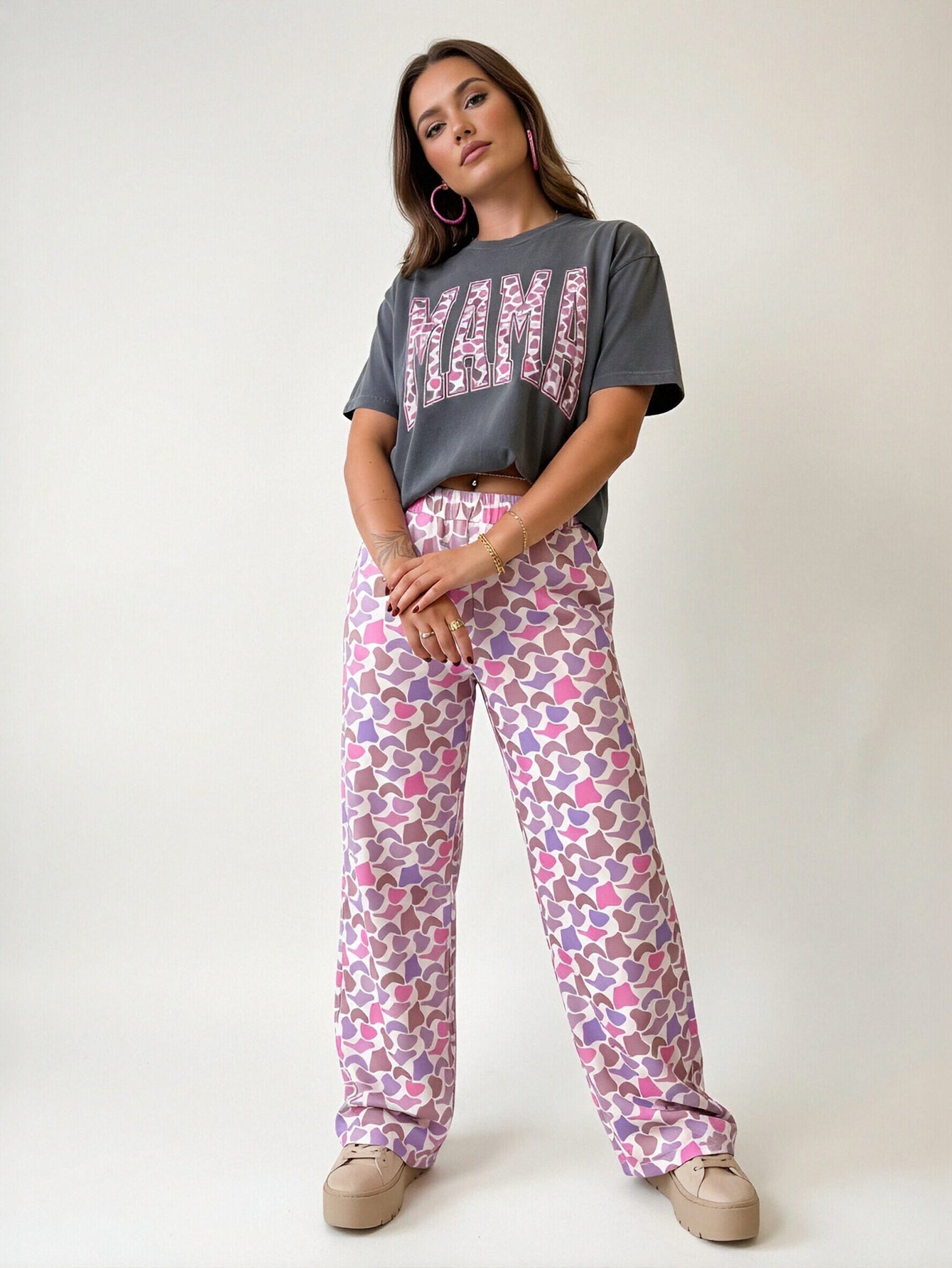 Graphic Tee Heart Print Pants Set