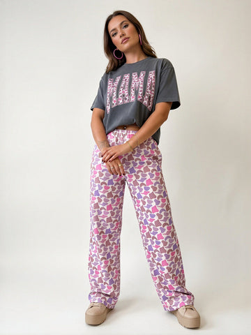 Graphic Tee Heart Print Pants Set