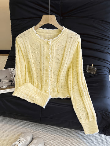 Cozy Cropped Heart Knit Cardigan