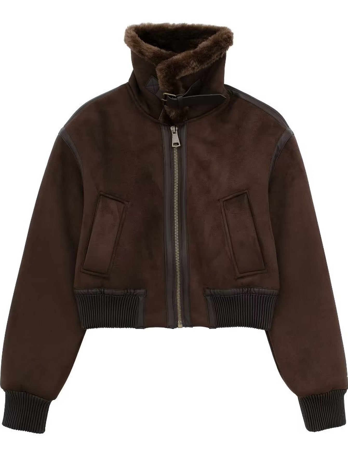 Faux Fur Lined Cropped Bomber Jacket