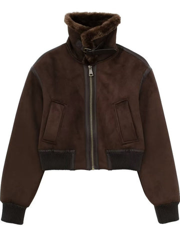 Faux Fur Lined Cropped Bomber Jacket