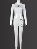 Rhinestone Heart Ribbed Pants Set