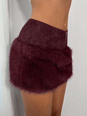 Faux Fur Trim Mini Skirt