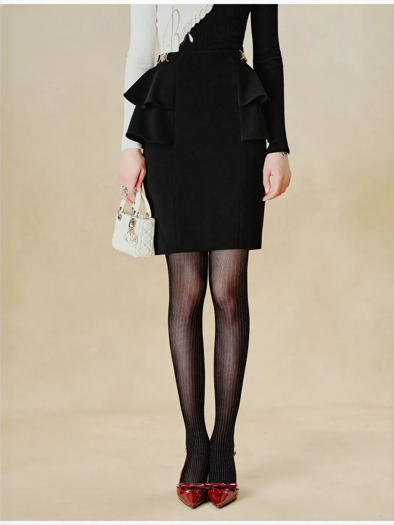 Elegant Peplum High Waist Midi Skirt