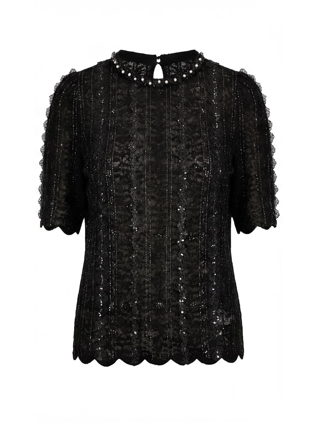 Embellished Lace Short Sleeve Pullover