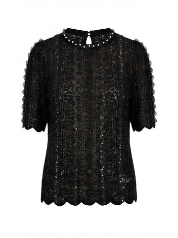 Embellished Lace Short Sleeve Pullover