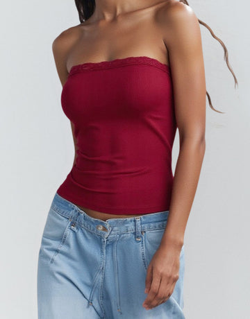 Strapless Lace-Trim Sexy Strapless -Gray