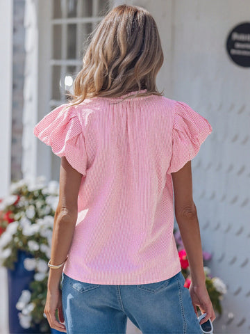 Puff Sleeve Striped Chiffon Blouse