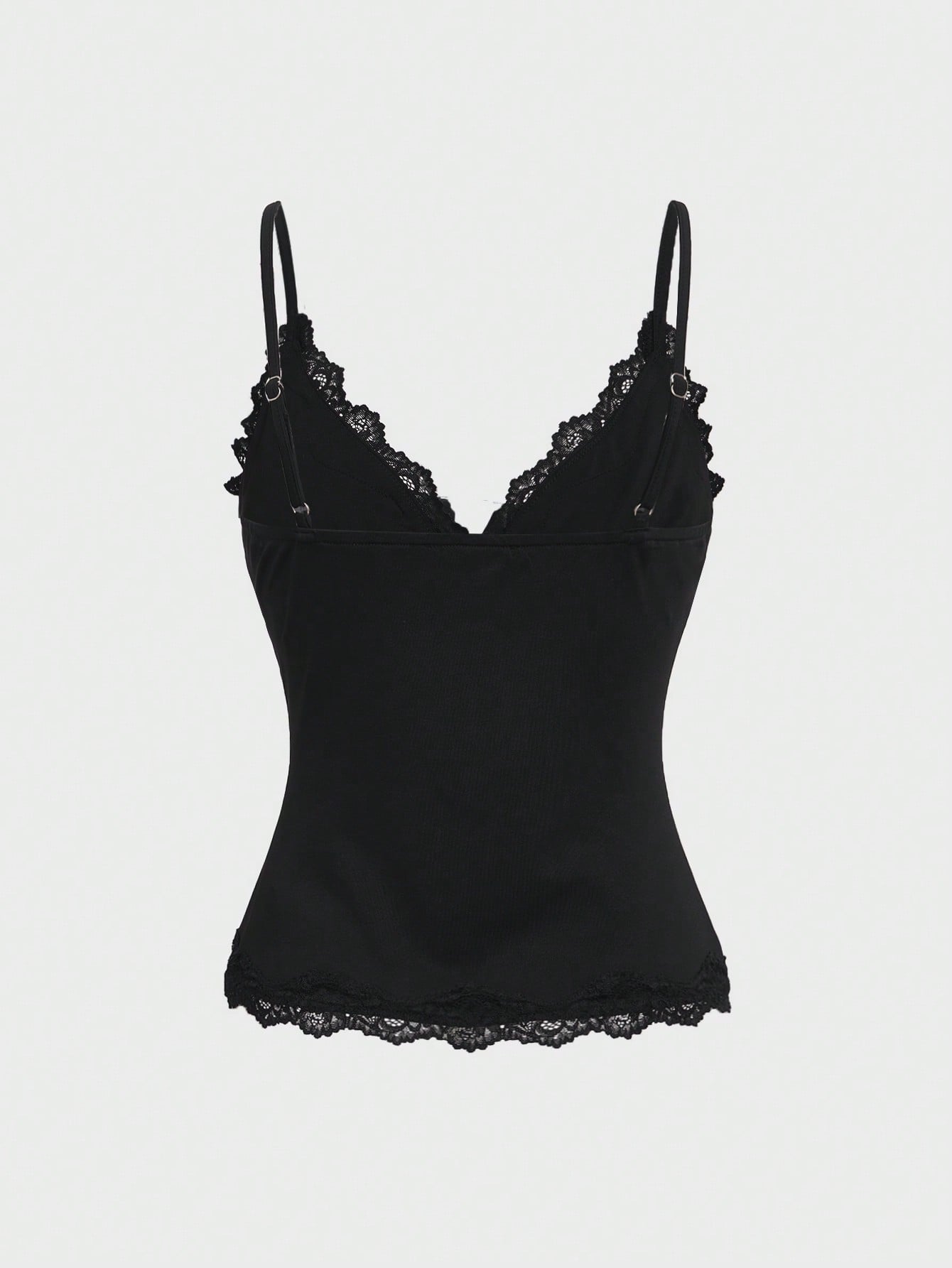 Deep V-Neck Lace-Trim Sexy Camisole-Black