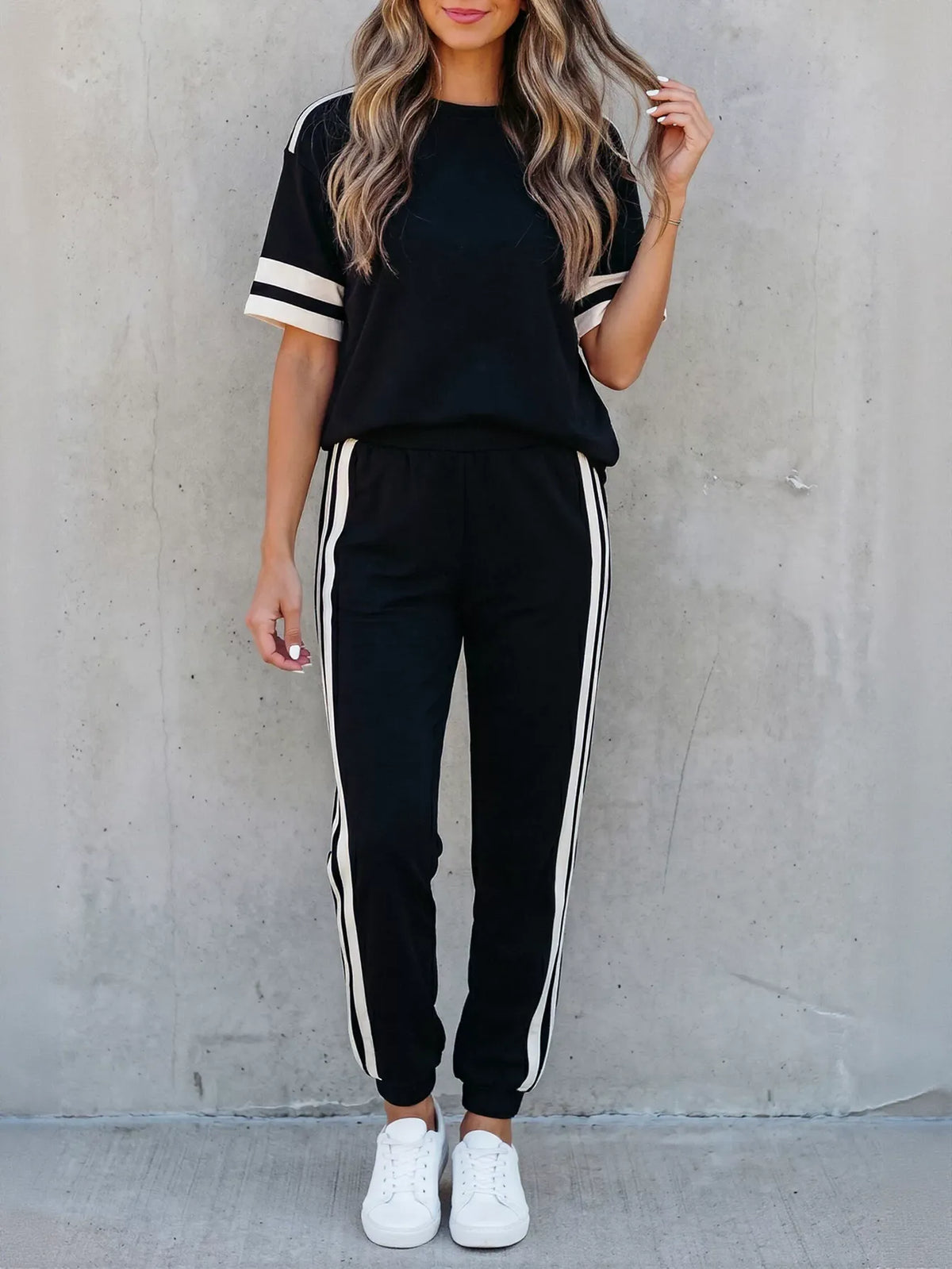 Athletic Striped Casual Pant Set