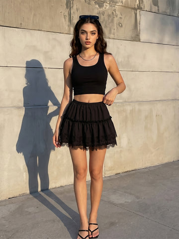 Leopard Print Lace Trim Mini Skirt