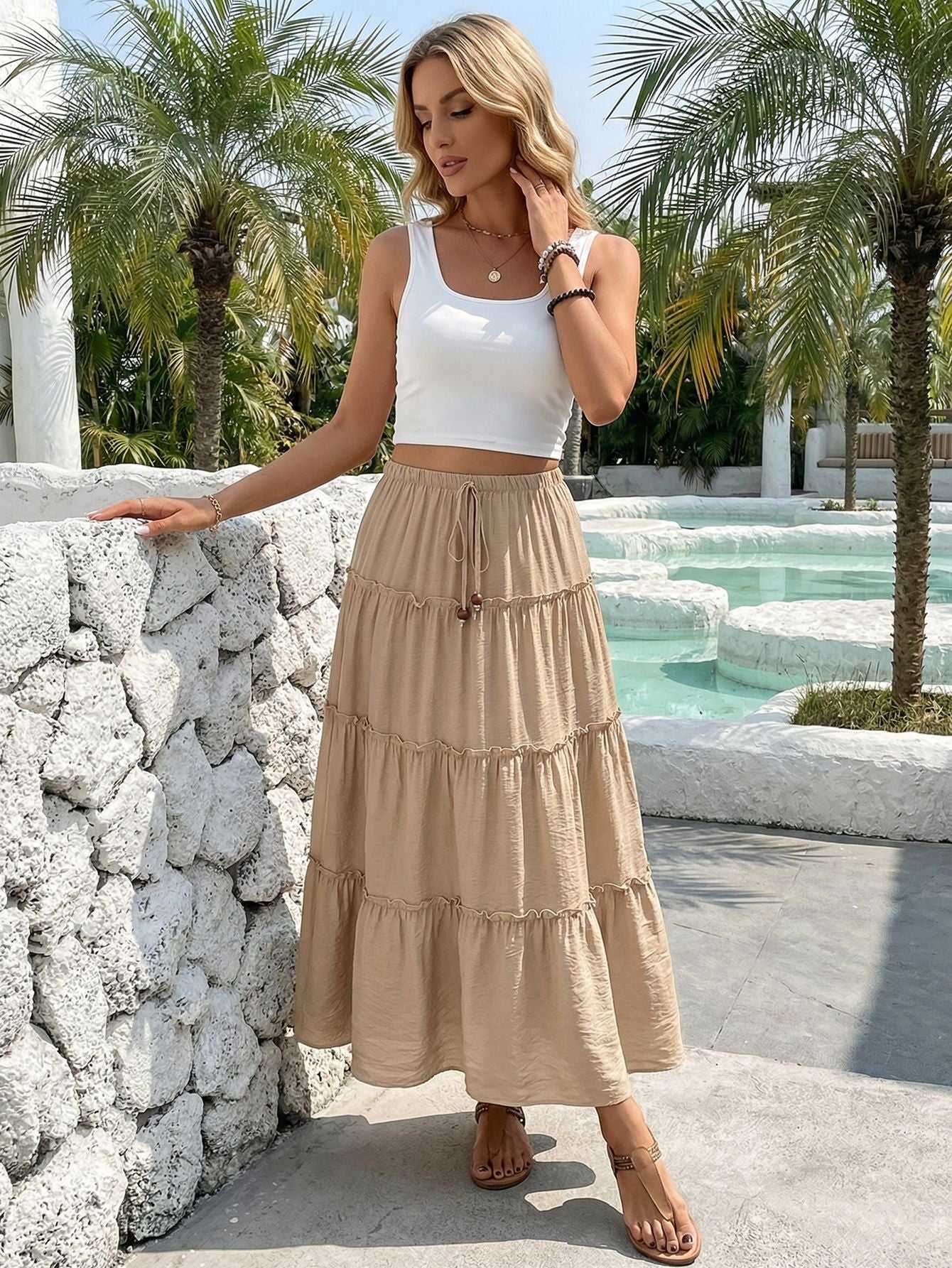 Ruffled-Hem Bohemian Midi Skirt