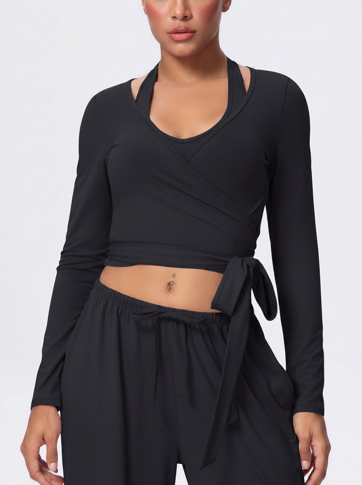 Cropped Wrap Long Sleeve Sports Tee