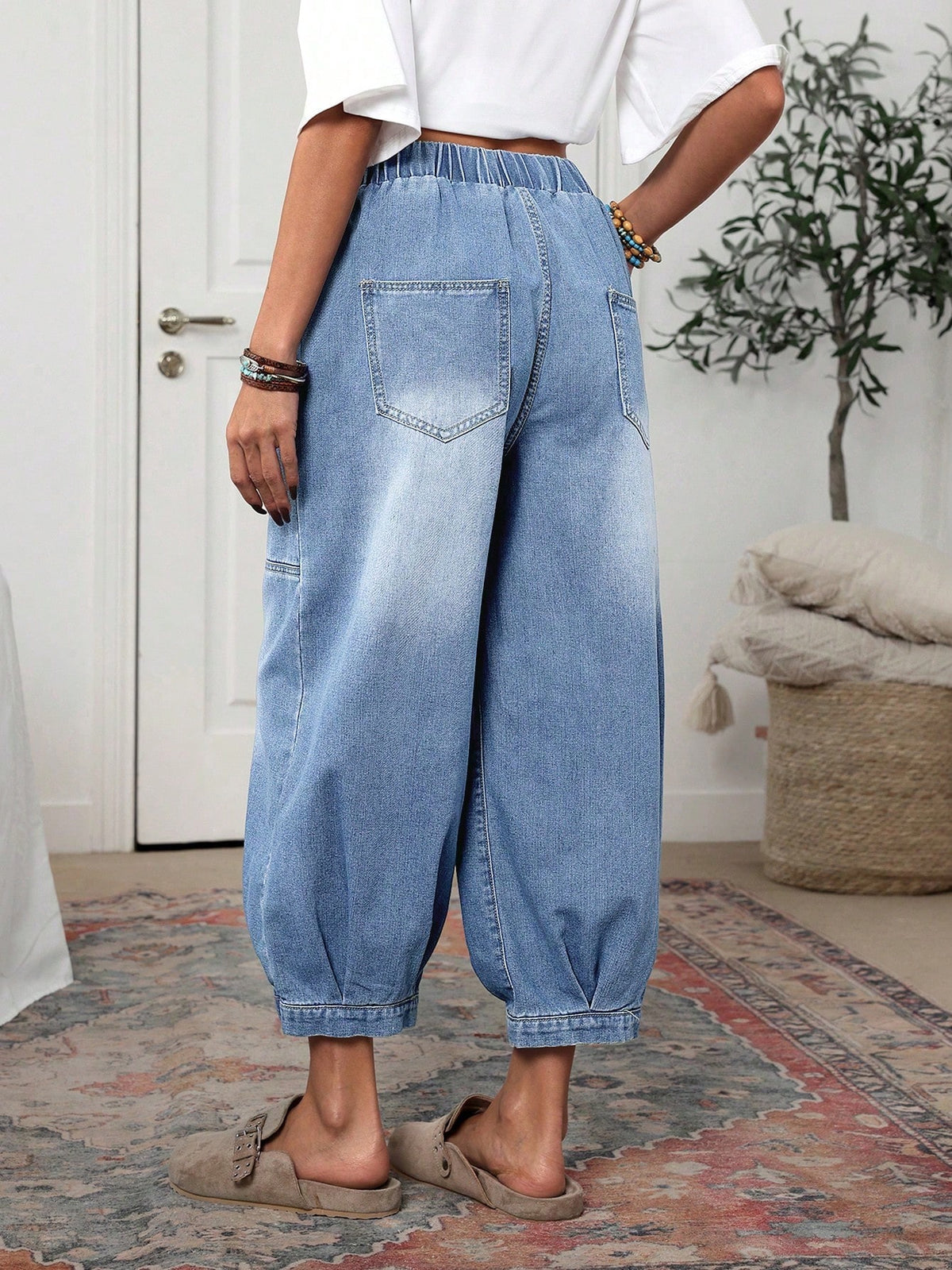 High Waisted Elastic Jogger Jeans