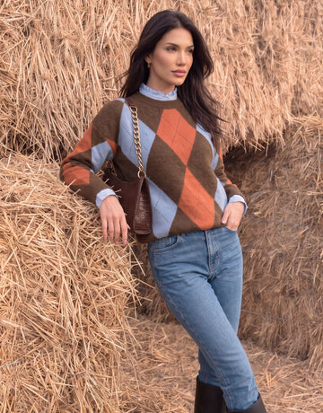 Cozy Oversized Argyle Knitted Sweater