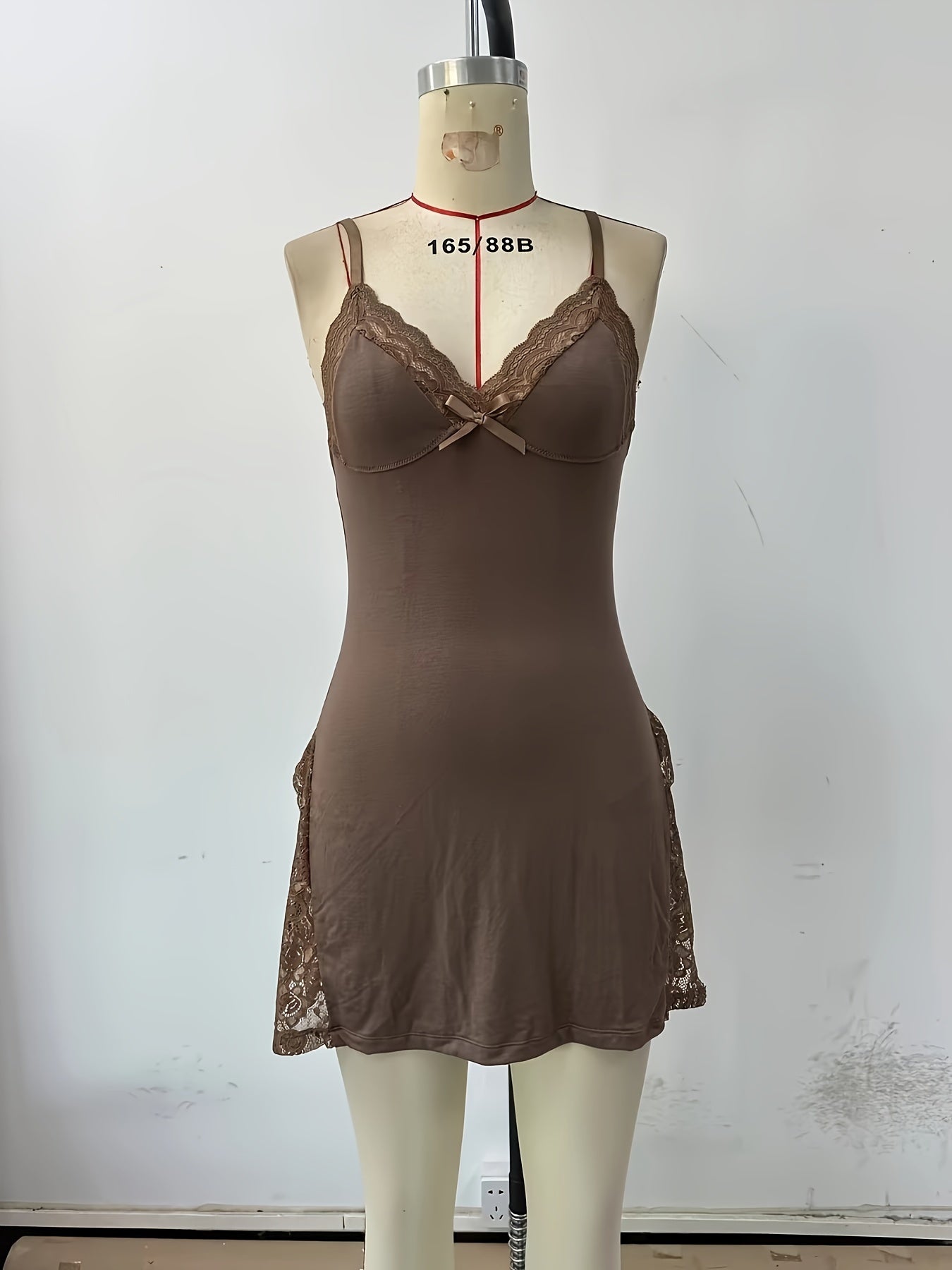 Sexy Lace Trim Side Slit Nightdress