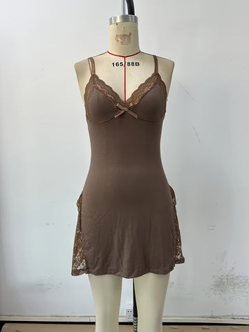 Sexy Lace Trim Side Slit Nightdress
