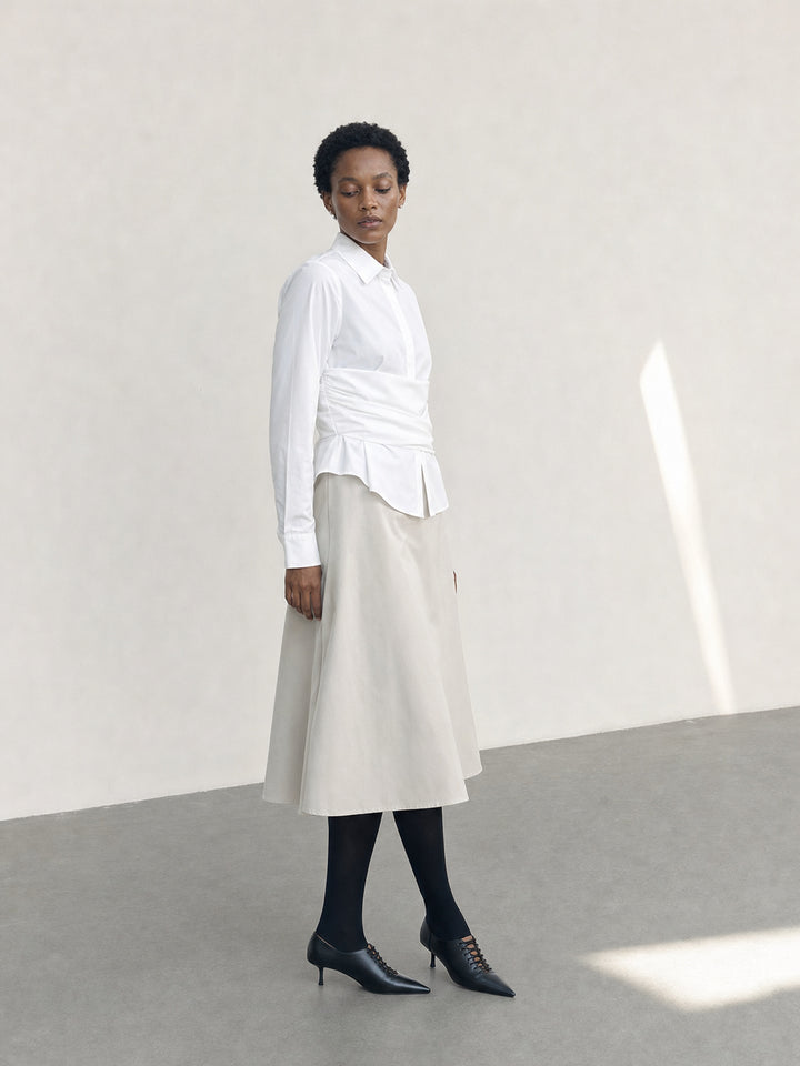 Ruched Waist Button Down Shirt
