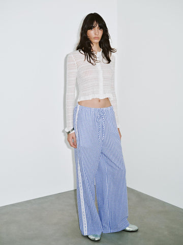 Urban Revivo Wide-Leg Pants-Sky Blue Check