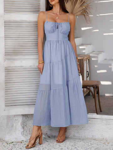 Strappy Tiered Flowy Summer Maxi Dress
