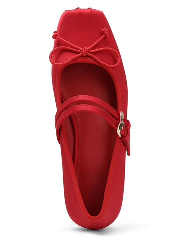 Red Satin Bow Mary Jane Flats