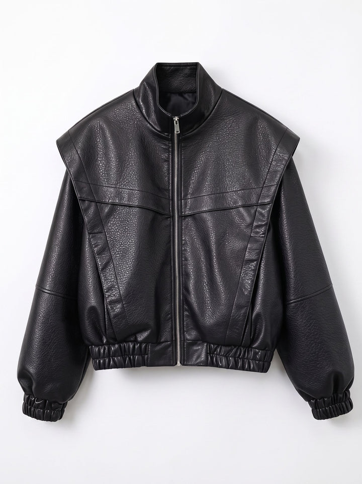 Oversized Faux Leather Bomber Jacket