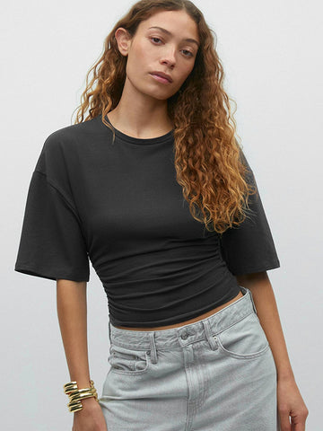 Ruched Slim Fit Crop T-Shirt