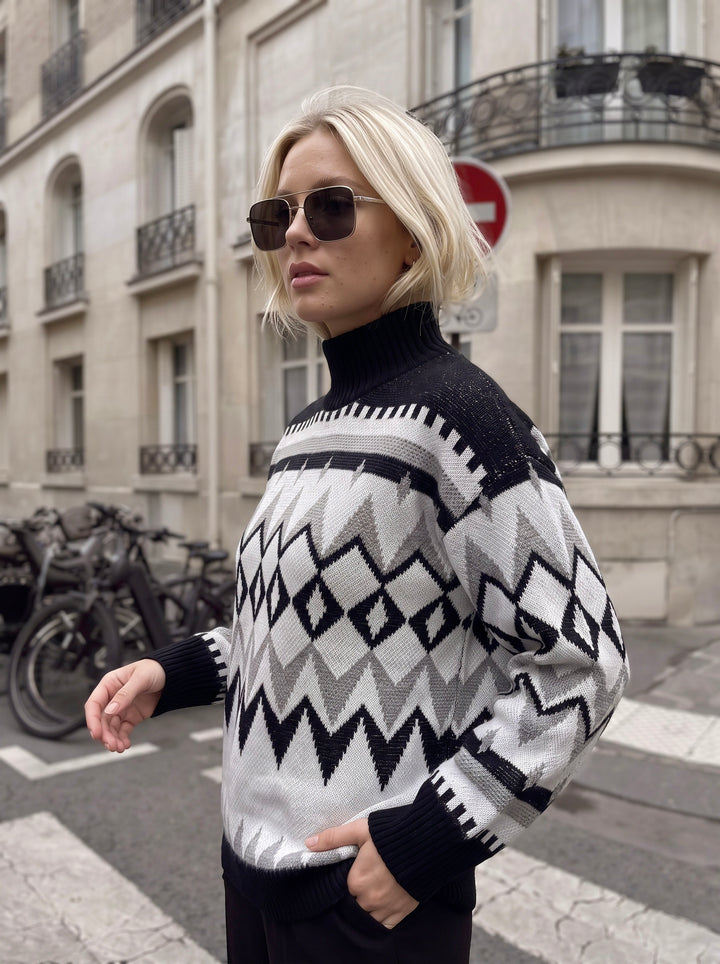 Cozy Fair Isle Mock Neck Sweater