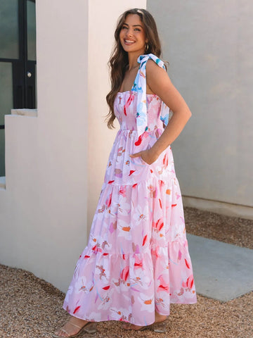 Square Neck Tiered Skirt Maxi Dress