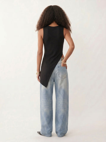 Asymmetric High Slit Sleeveless Tank Top