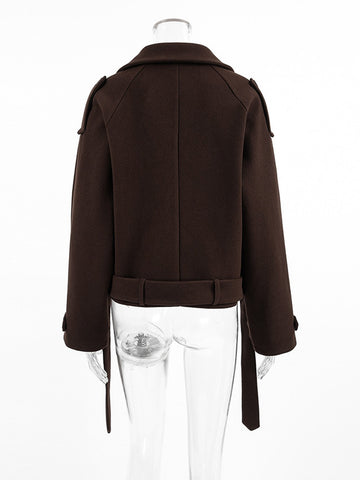 Brown Double Breasted Cropped Jacket