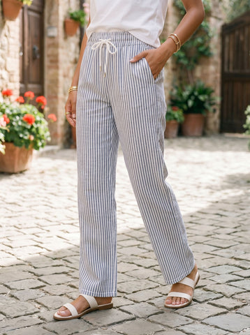 Comfy Striped Drawstring Wide Leg Pants