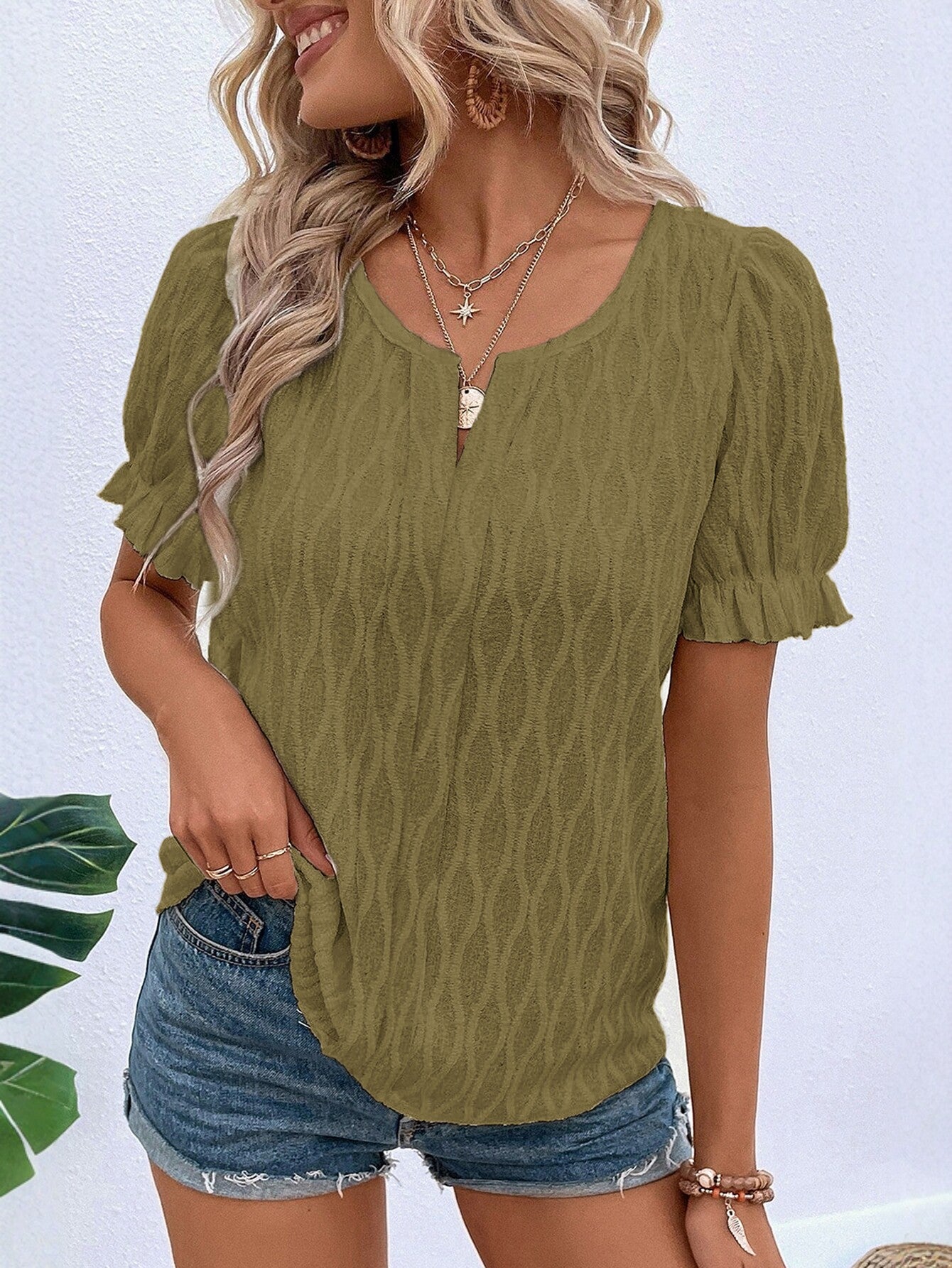 Puff Sleeve Ribbed Knit Top