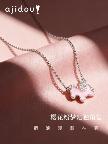 Cute Pink Unicorn Pendant Necklace