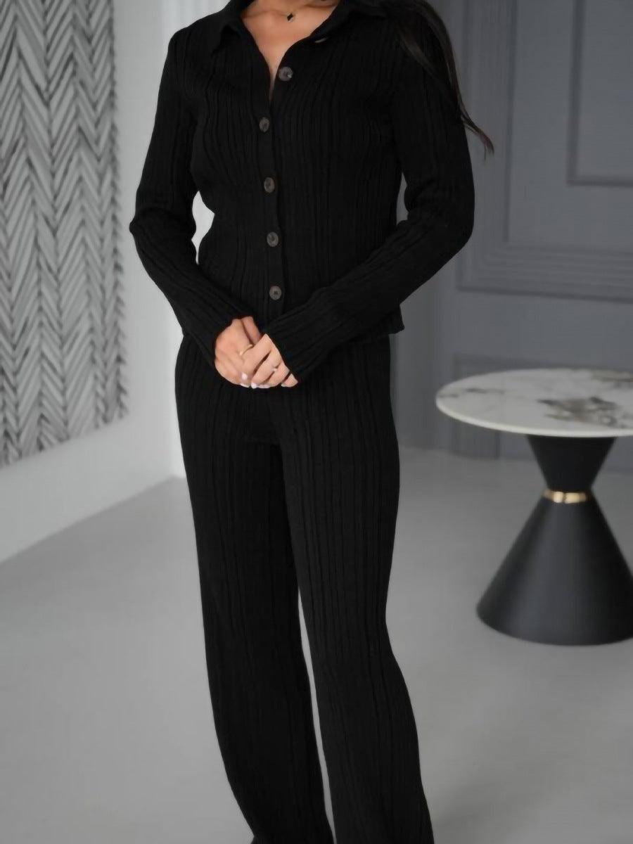 Elegant Ribbed Knit Pant Set