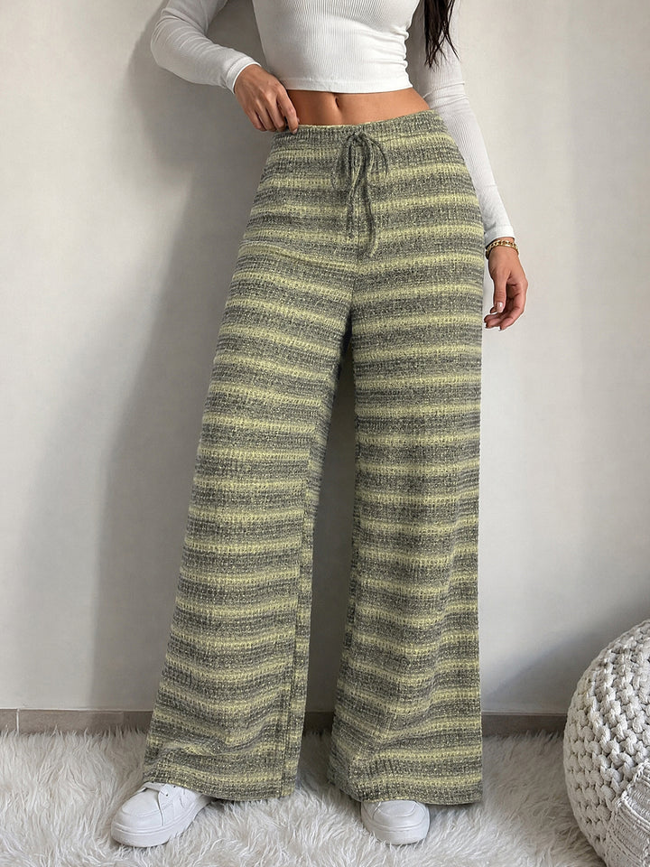Comfy Striped Drawstring Wide Leg Pants