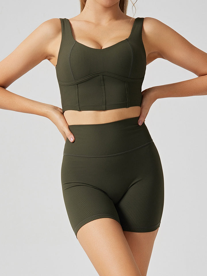 Seamless Ribbed Sculpting Yoga Shorts Set