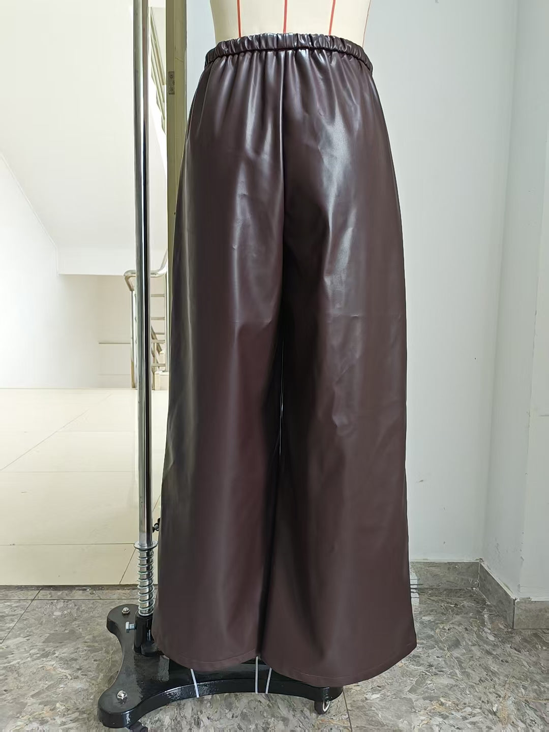 High Waisted Faux Leather Wide Pants
