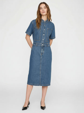 Straight Cut Denim Midi Dress