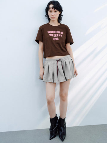 Urban Revivo Drawstring A-Line Mini Skirts-Gray Marl