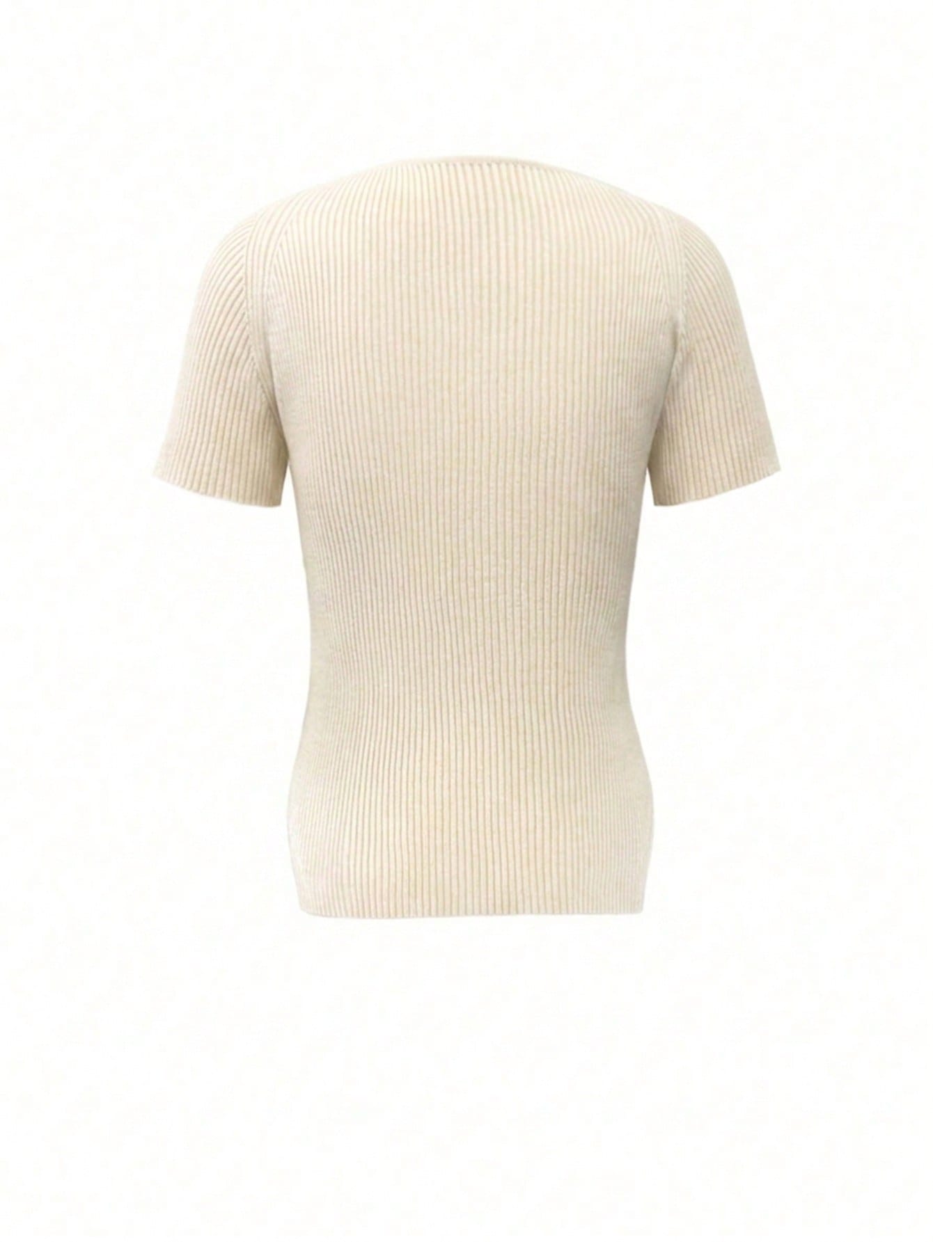 Ribbed Sweetheart Neckline Short Sleeve Sweater