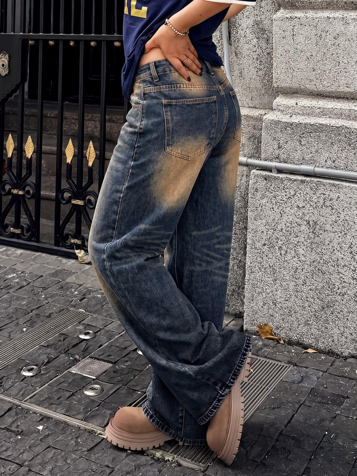 Vintage Wash High Waisted Wide Jeans