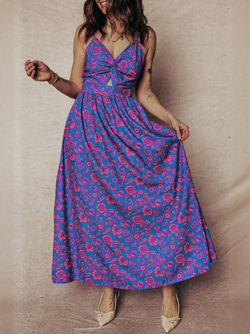 Floral Twist Front Cutout Maxi Dress