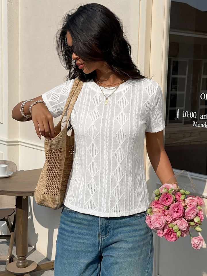 Textured Diamond Pattern Fitted T-Shirt
