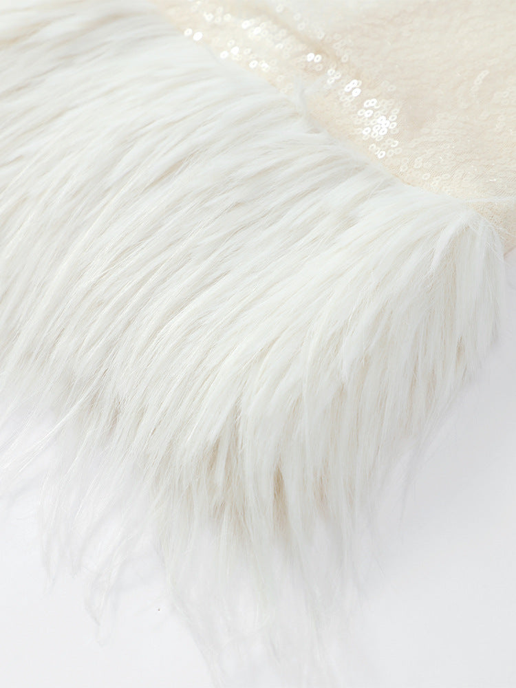 Sparkly Feather Trim Mini Dress