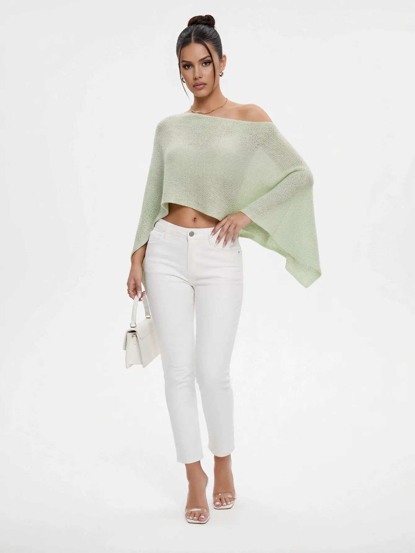 Off Shoulder Cropped Knit Sweater