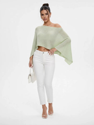 Off Shoulder Cropped Knit Sweater