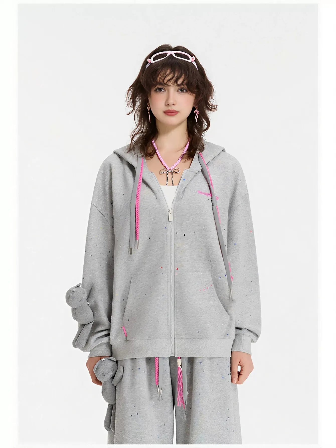 Glittery Fleece Zip Up Hooded Jacket